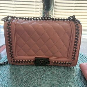 Chic Pink Quilted Chain Shoulder Bag & Wallet